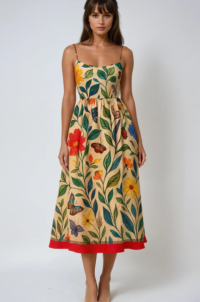 Flora Midi – Sommarklänning med botaniskt mönster