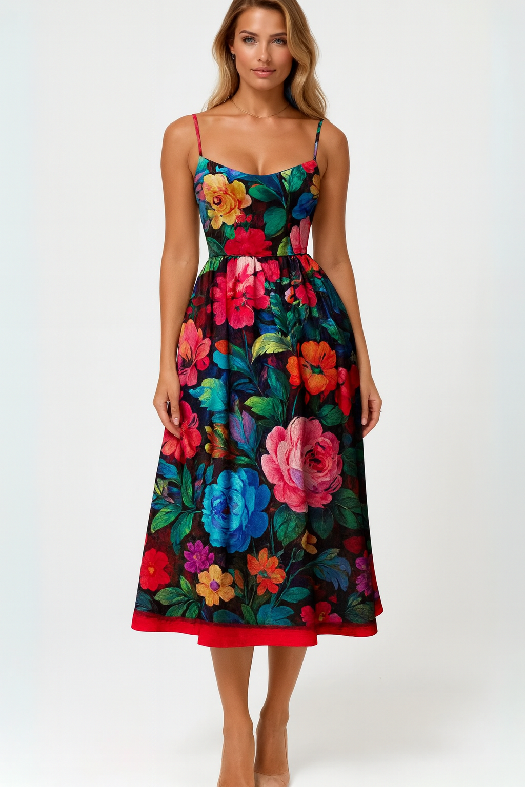 Flora Noir Midi – Midiklänning med livfullt blomtryck