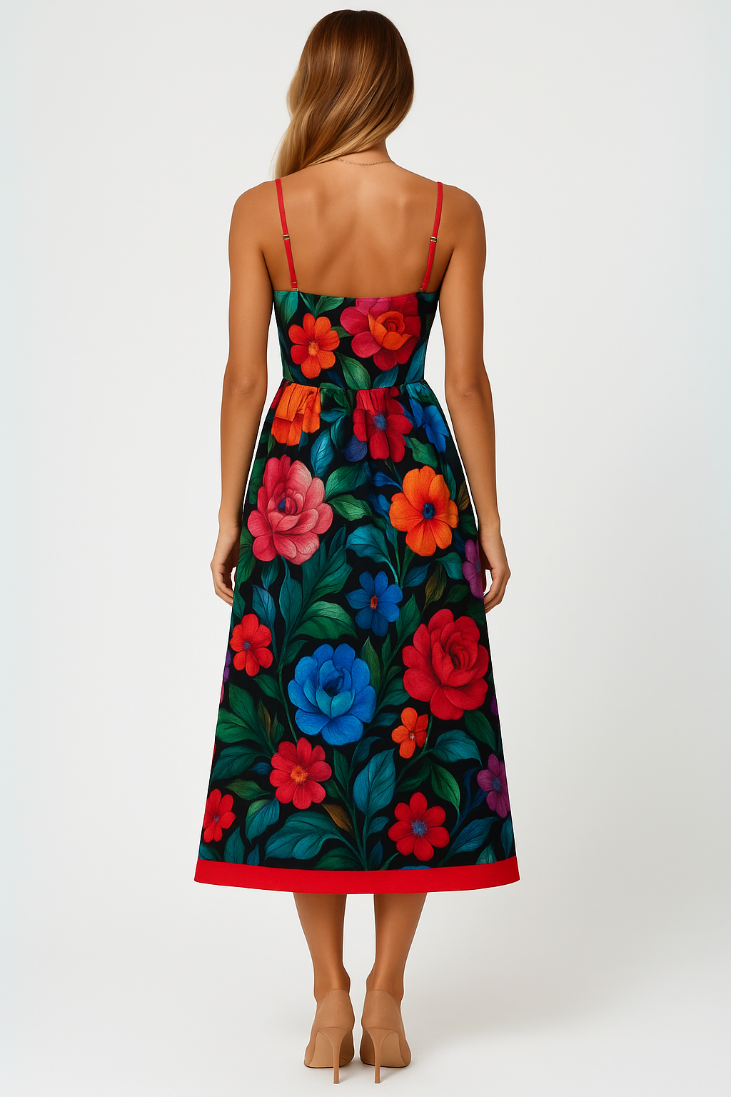 Florencia Aurora – Midiklänning med handmålat blomsterprint