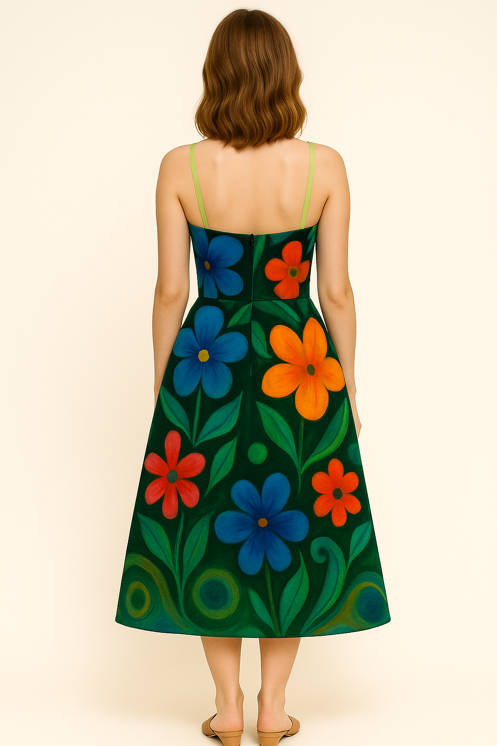 Florencia Pastel Bloom – Midiklänning med konstnärligt blomstertryck