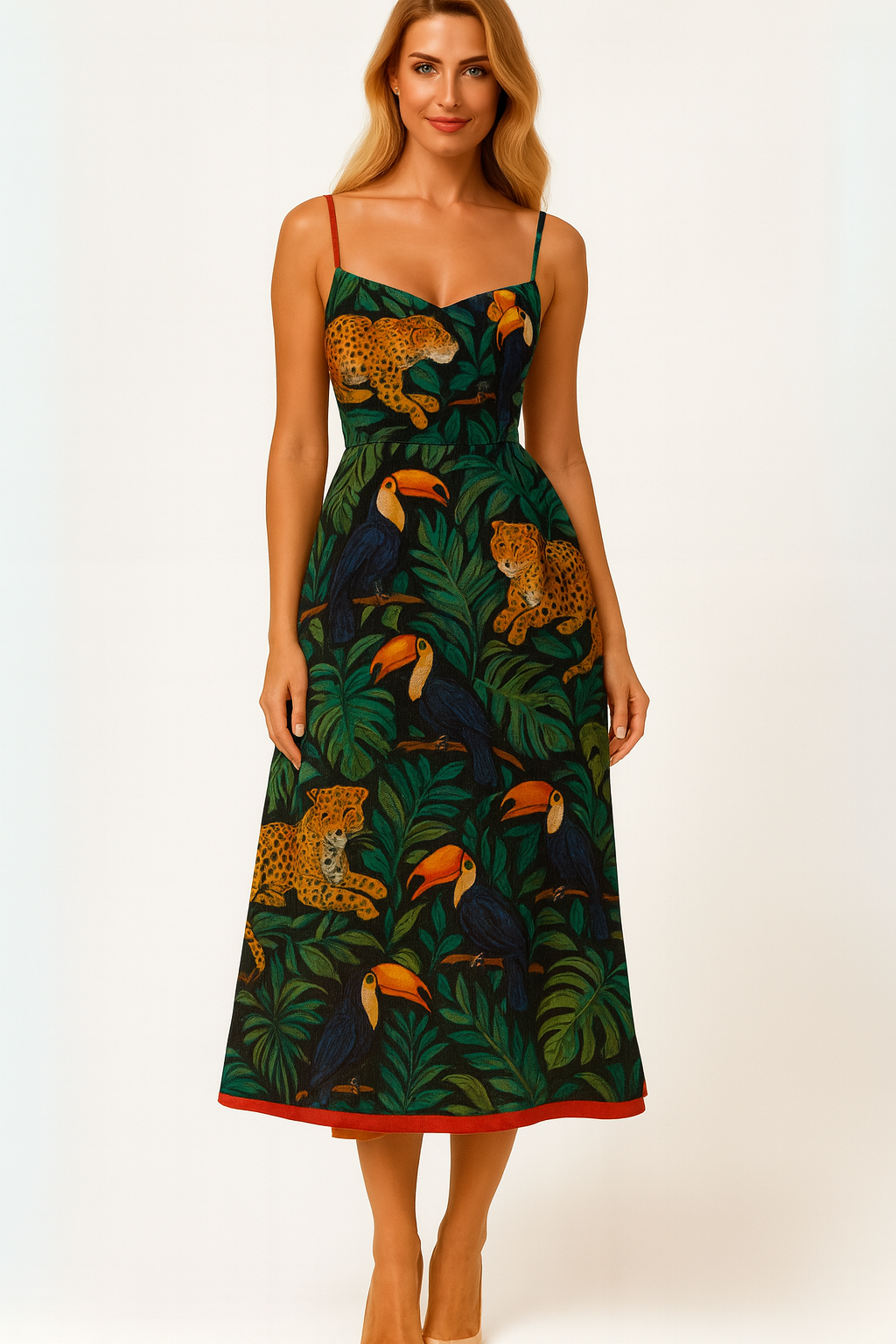 Selva Midi – Midiklänning med tropiskt djungeltryck