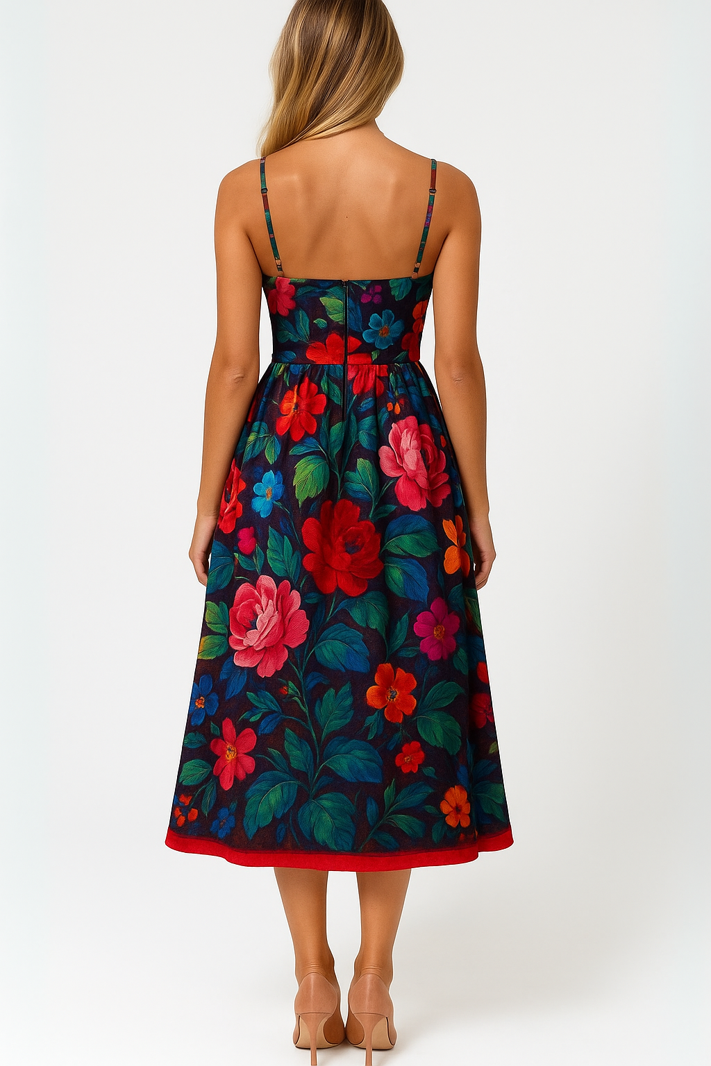 Flora Noir Midi – Midiklänning med livfullt blomtryck