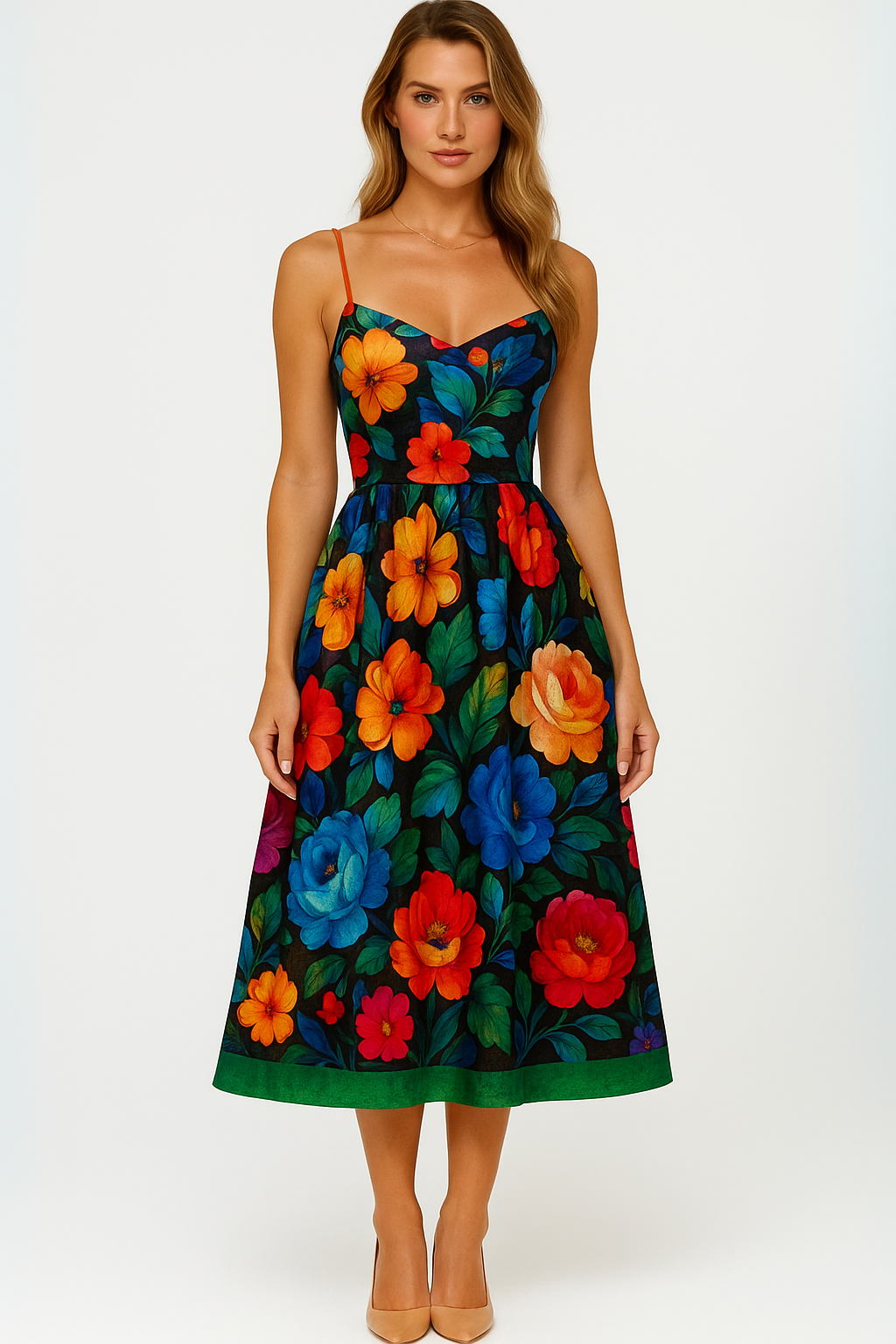Florencia Aurora – Midiklänning med handmålat blomsterprint