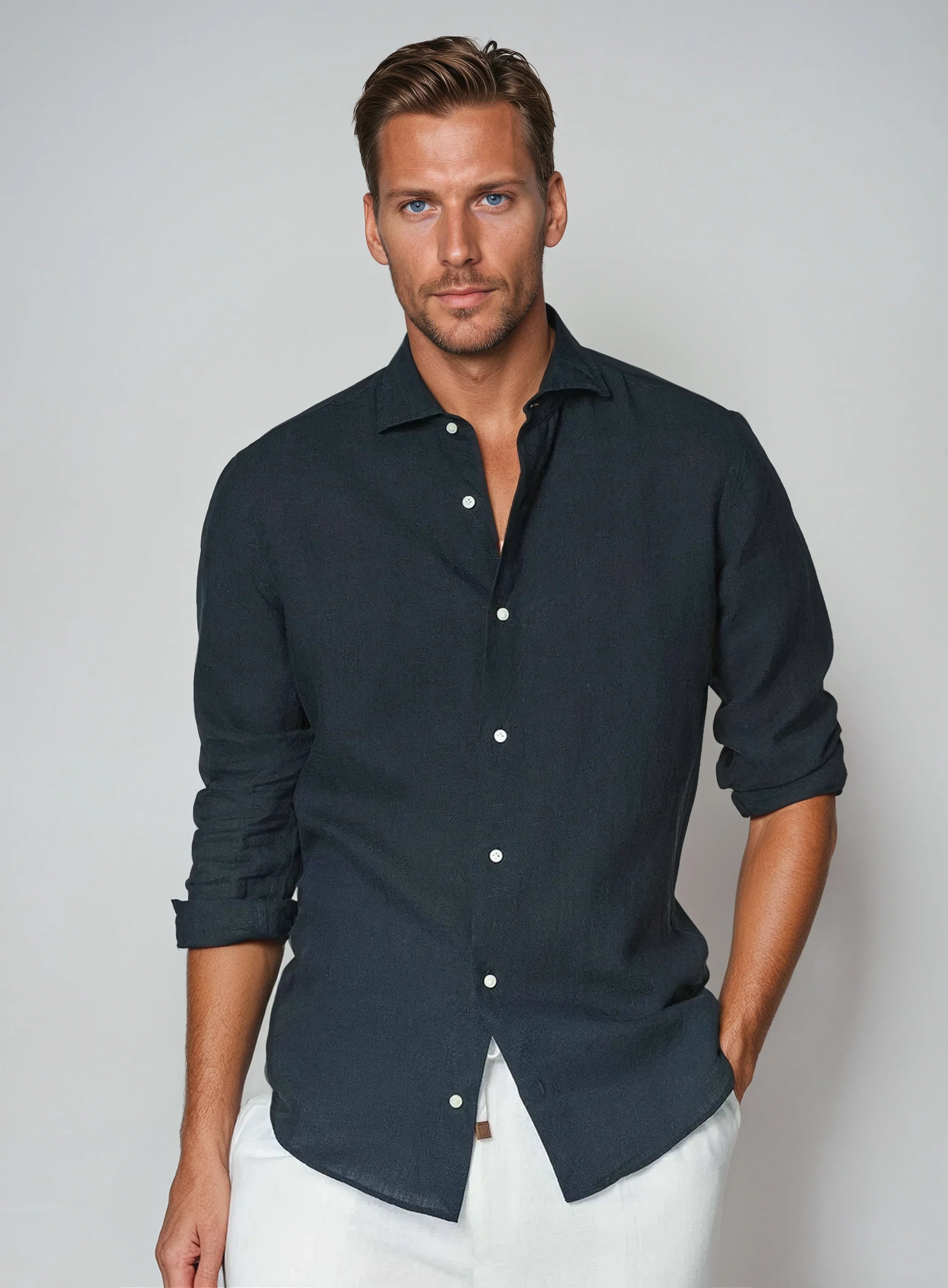 Essential Linen Shirt - Navy Blue