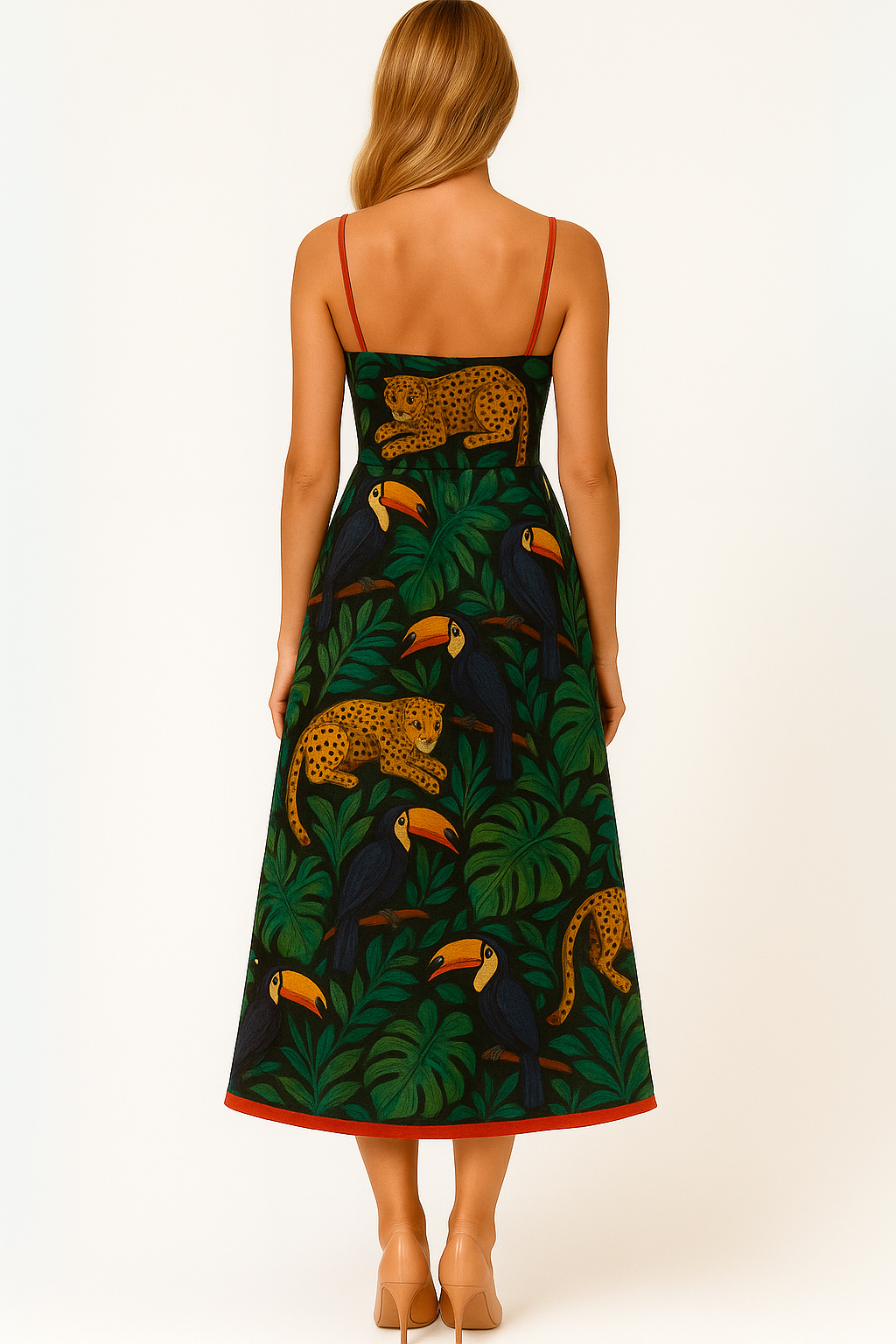 Selva Midi – Midiklänning med tropiskt djungeltryck